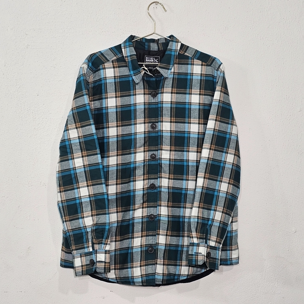 Eddie Bauer Womens Plaid Quilted Lined Flannel Shirt Jacket Shacket Sz L